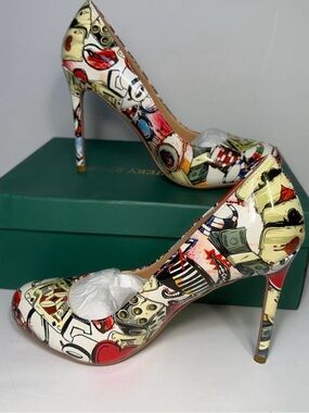 New Graphic Print High Heel Pumps in Multi-Color Gambling theme